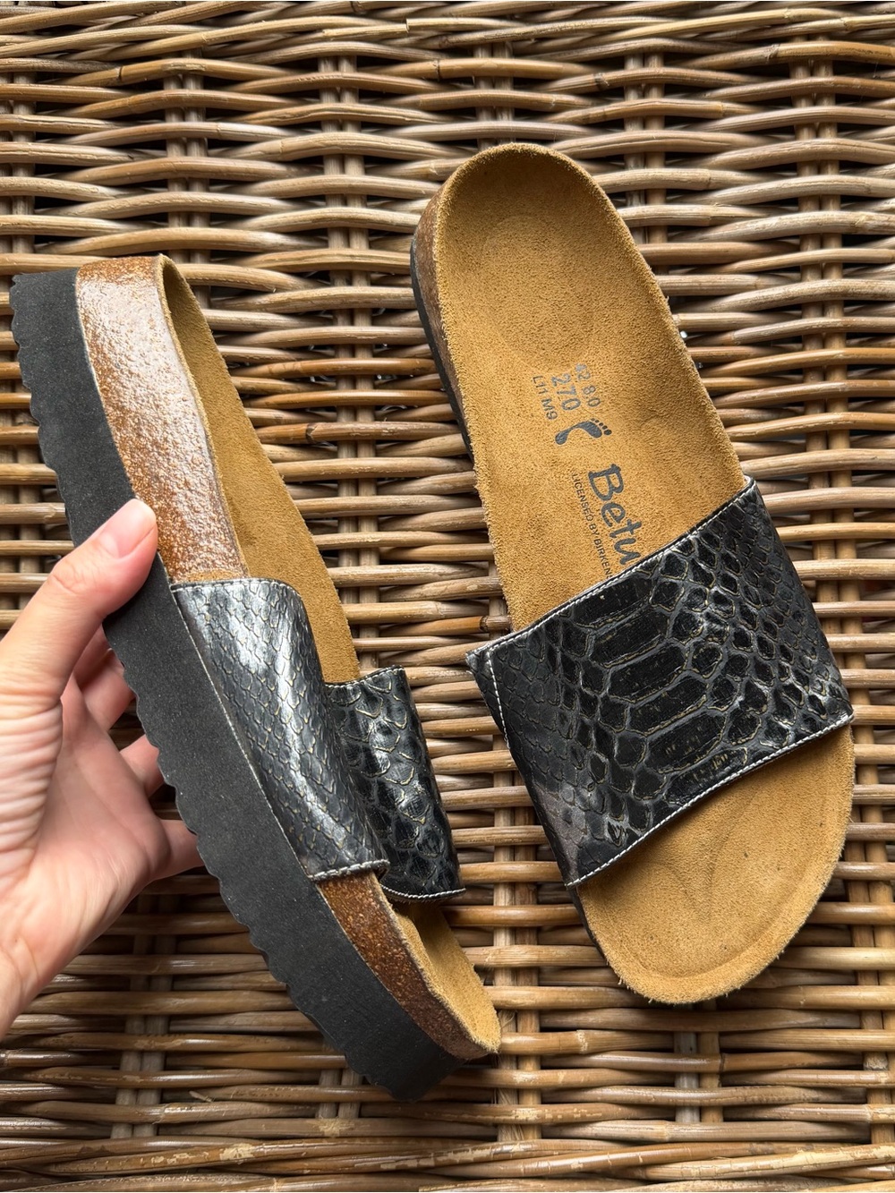 New Betula by Birkenstock Platform Slides Women’s 11 42 Snakeskin RARE Shoes